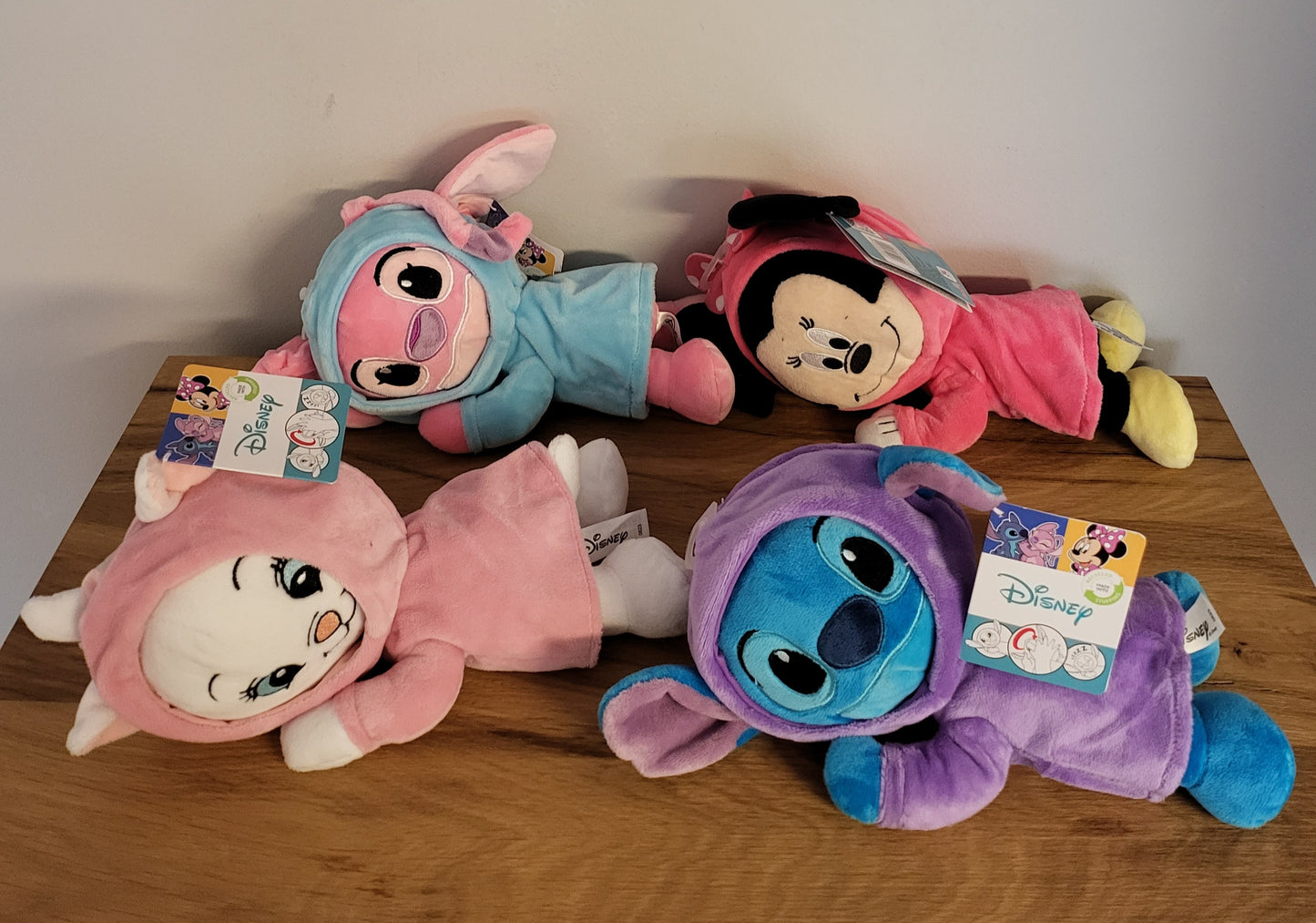 Disney Doppelseitiger Plüsch Spielzeug im Strampler wendbar Stitch / Aristicats / Angel / Minnie Maus schlafend/ wach NEU
