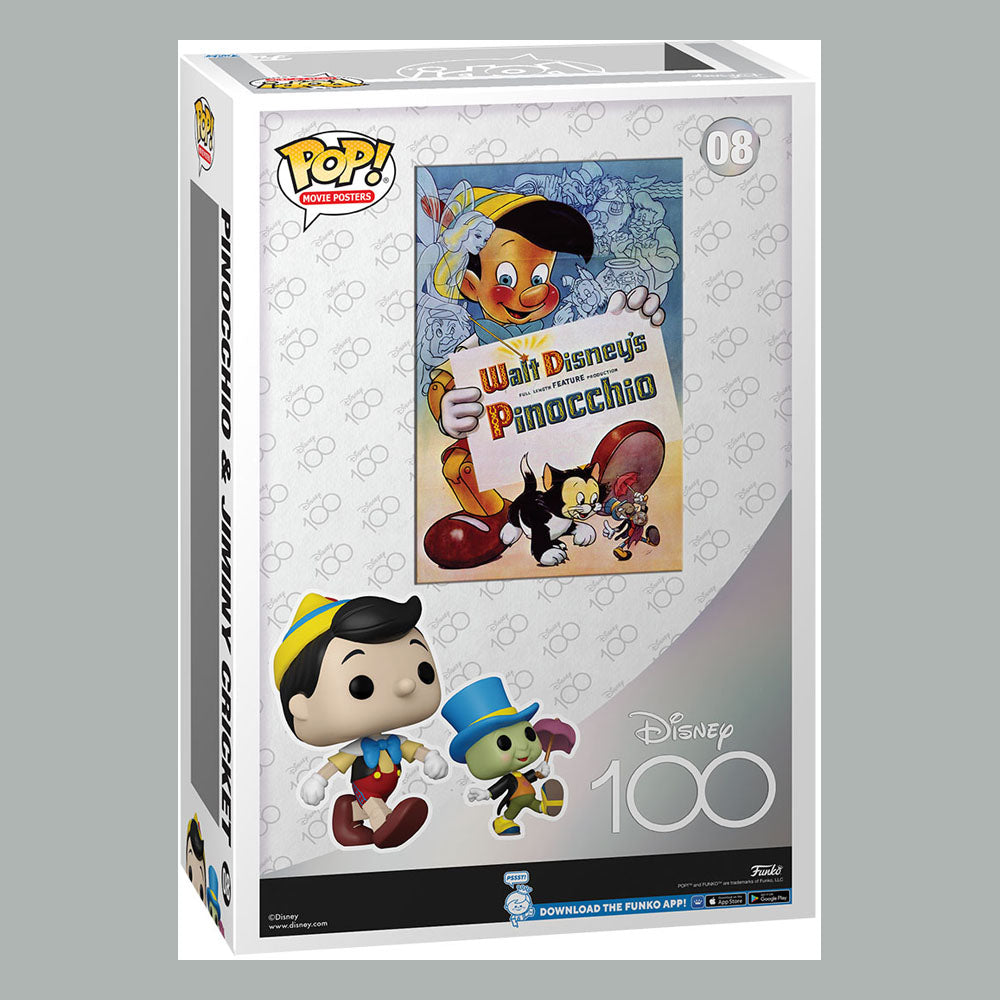 Disney 100 Jahre/ 100th Anniversary Movie Posters Pinocchio Jimyni POP Vinyl Figur HARTCASE#08 NEU