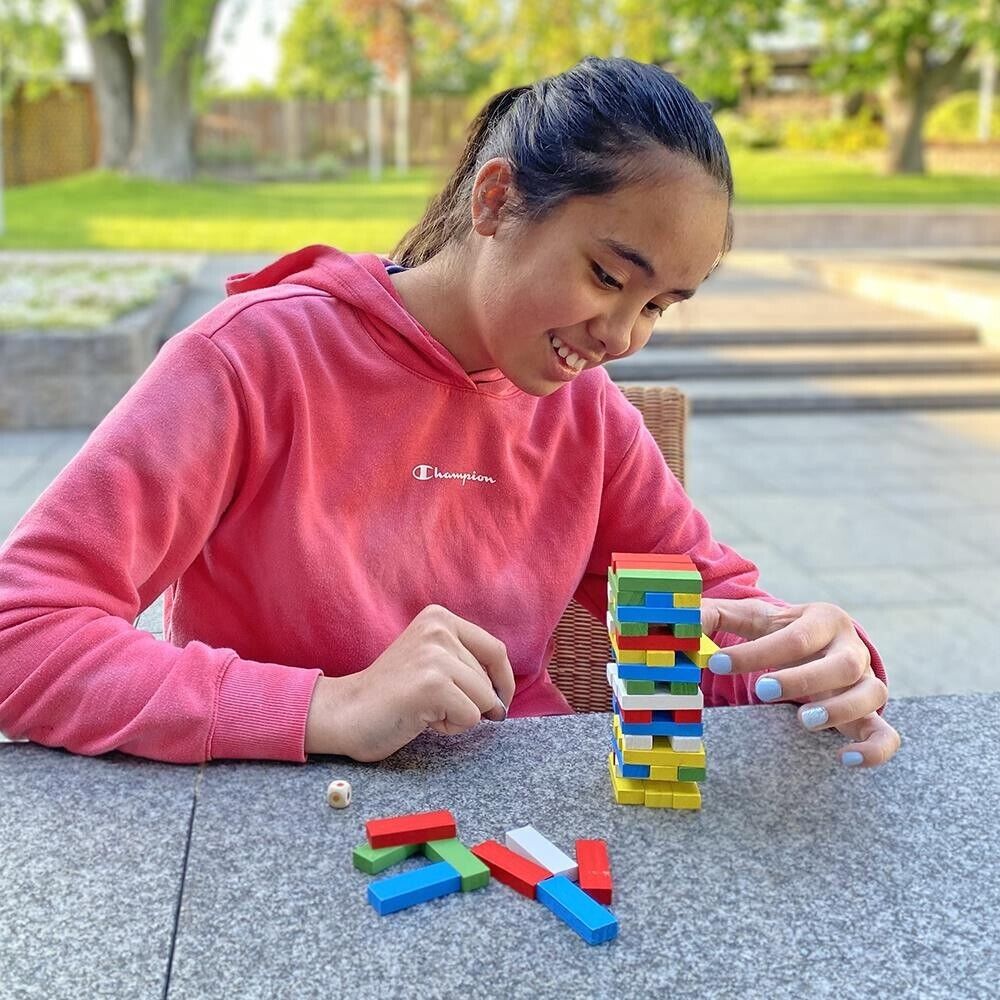 Mini Stapelspiel mit Würfel Holzblock Jenga bunt Brettspiel Reise Spiel 5x15cm