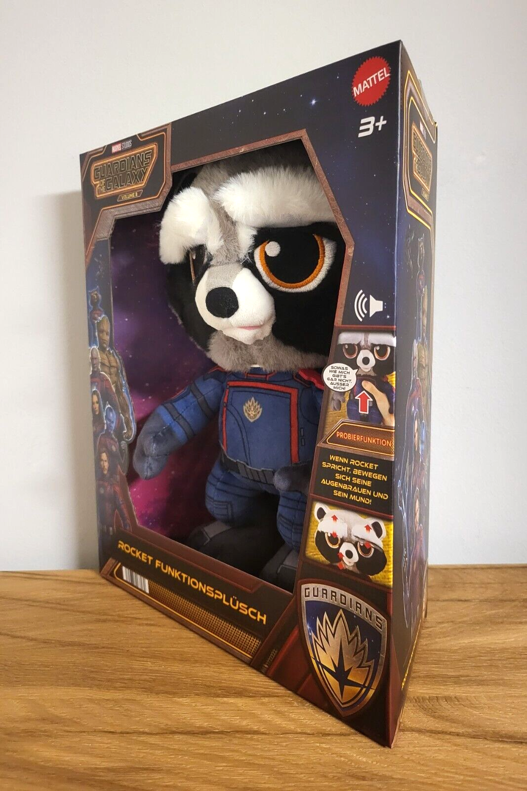 Mattel Marvel Plüschtier Stofftier FUNKTIONSFIGUR Rocket Guardians of the Galaxy mit SOUND ca.32cm NEU & OVP