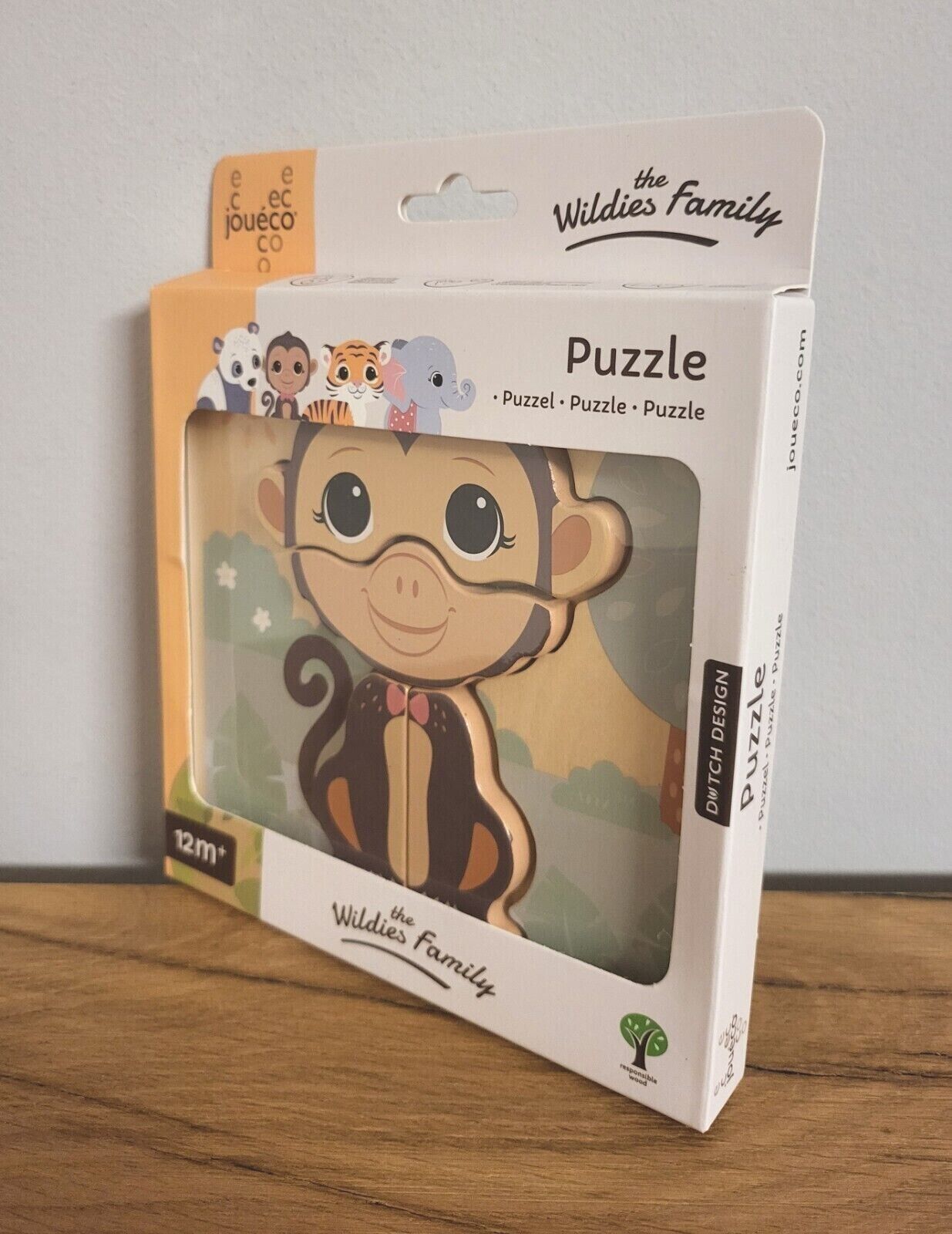 Baby Puzzle aus Holz Joueco Tiere Tiger / Panda / Elefant/ Affe 4f sort.