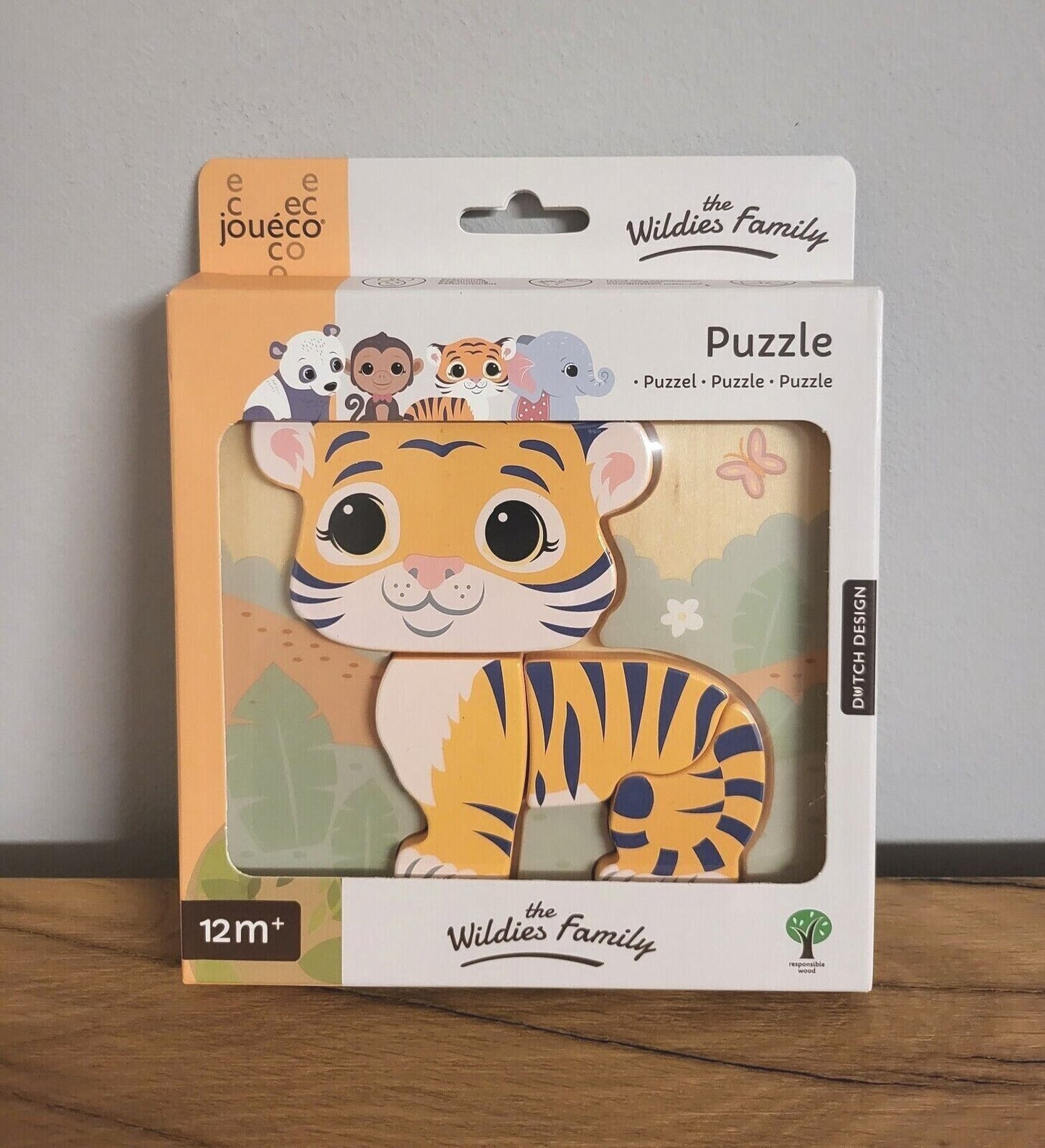 Baby Puzzle aus Holz Joueco Tiere Tiger / Panda / Elefant/ Affe 4f sort.