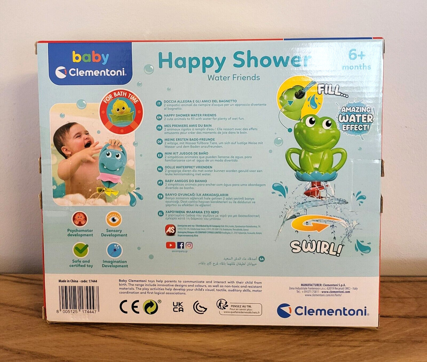 Badespielzeug Clementoni Happy Shower Wasser Freunde Set Spiel 6+ Monate NEU
