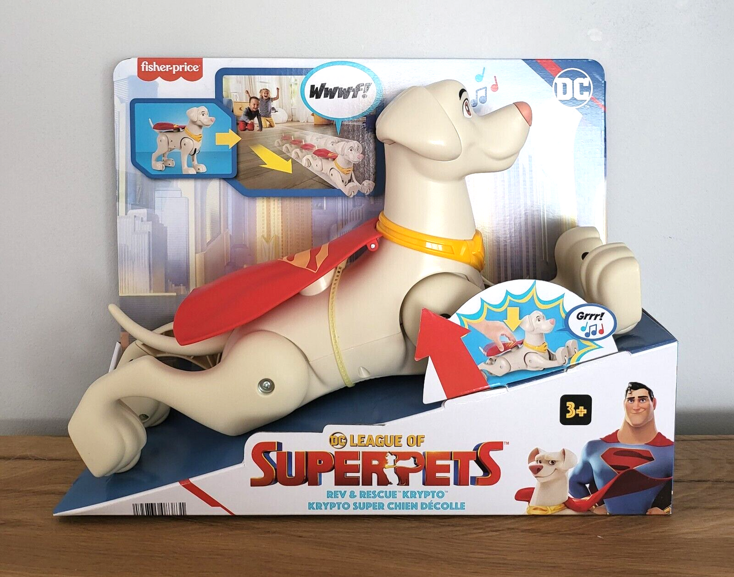 Fisher-Price DC Liga der Superpets/Superhund Figur Rev & Rescue Krypto mit Ton 28x39cm NEU