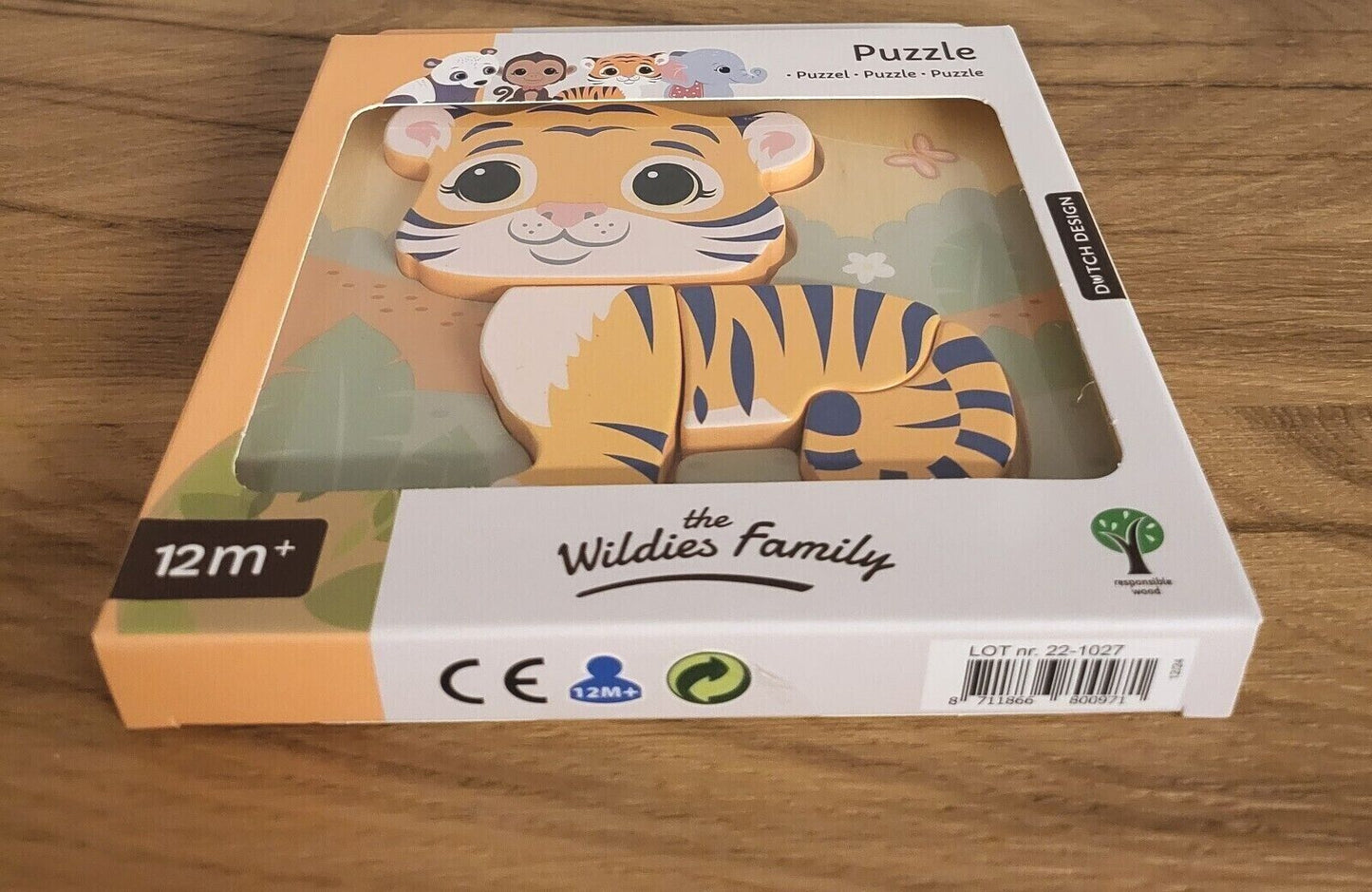 Baby Puzzle aus Holz Joueco Tiere Tiger / Panda / Elefant/ Affe 4f sort.