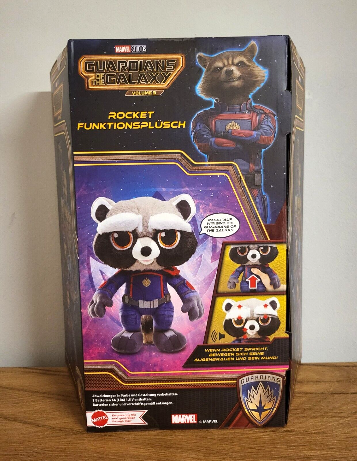 Mattel Marvel Plüschtier Stofftier FUNKTIONSFIGUR Rocket Guardians of the Galaxy mit SOUND ca.32cm NEU & OVP
