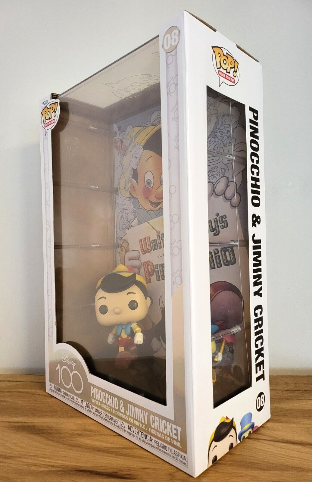 Disney 100 Jahre/ 100th Anniversary Movie Posters Pinocchio Jimyni POP Vinyl Figur HARTCASE#08 NEU