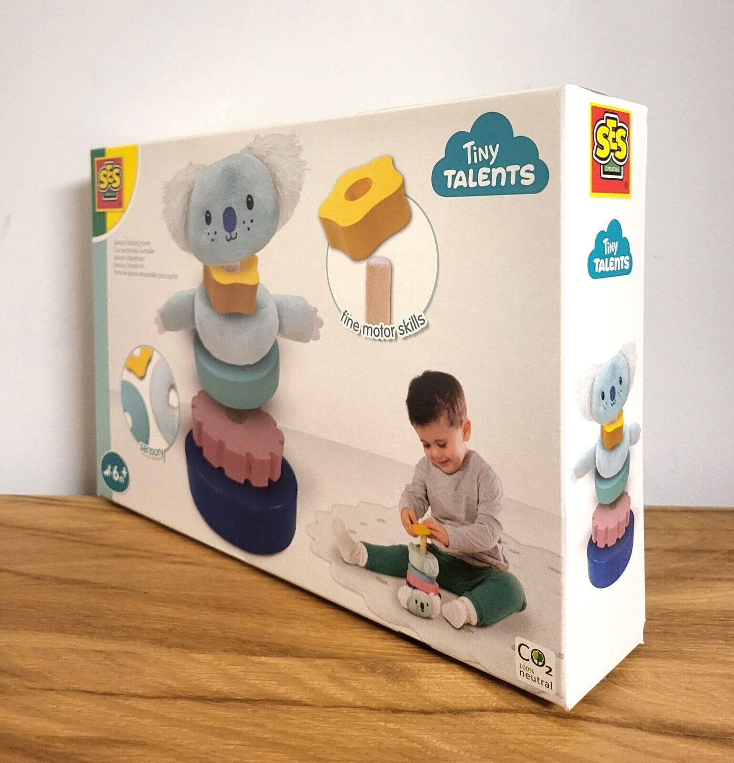 SES Creative Stapelturm Sensorisch Motoriktrainer Holzspielzeug ab 6 Monaten Tiny Talents