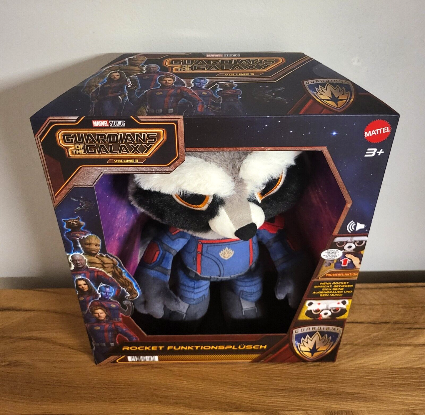 Mattel Marvel Plüschtier Stofftier FUNKTIONSFIGUR Rocket Guardians of the Galaxy mit SOUND ca.32cm NEU & OVP
