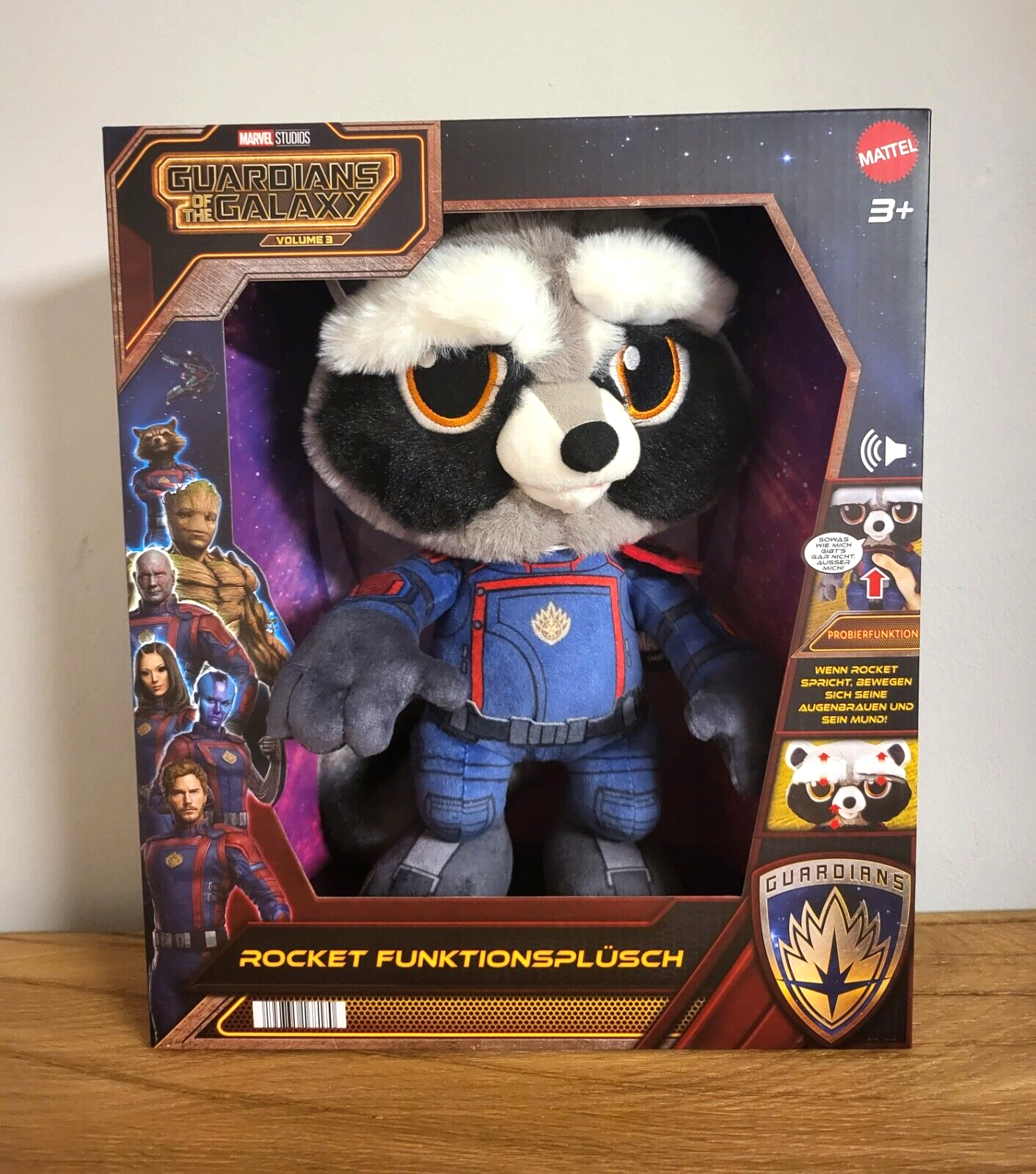Mattel Marvel Plüschtier Stofftier FUNKTIONSFIGUR Rocket Guardians of the Galaxy mit SOUND ca.32cm NEU & OVP