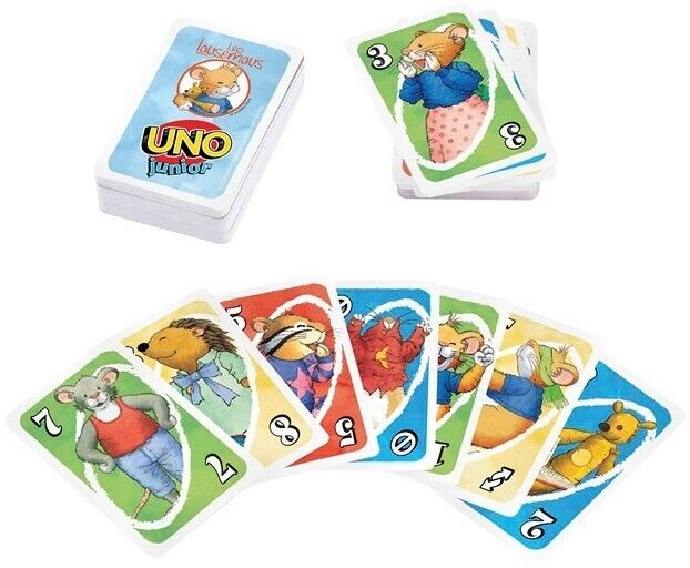Uno Junior Leo Lausemaus Mattel Kinder Kartenspiel 3 Schwierigkeitsgrade NEU