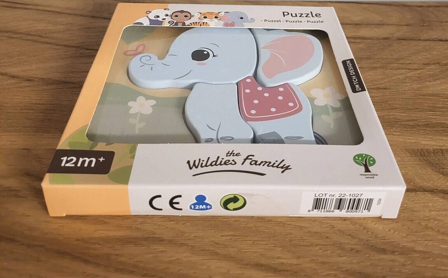 Baby Puzzle aus Holz Joueco Tiere Tiger / Panda / Elefant/ Affe 4f sort.