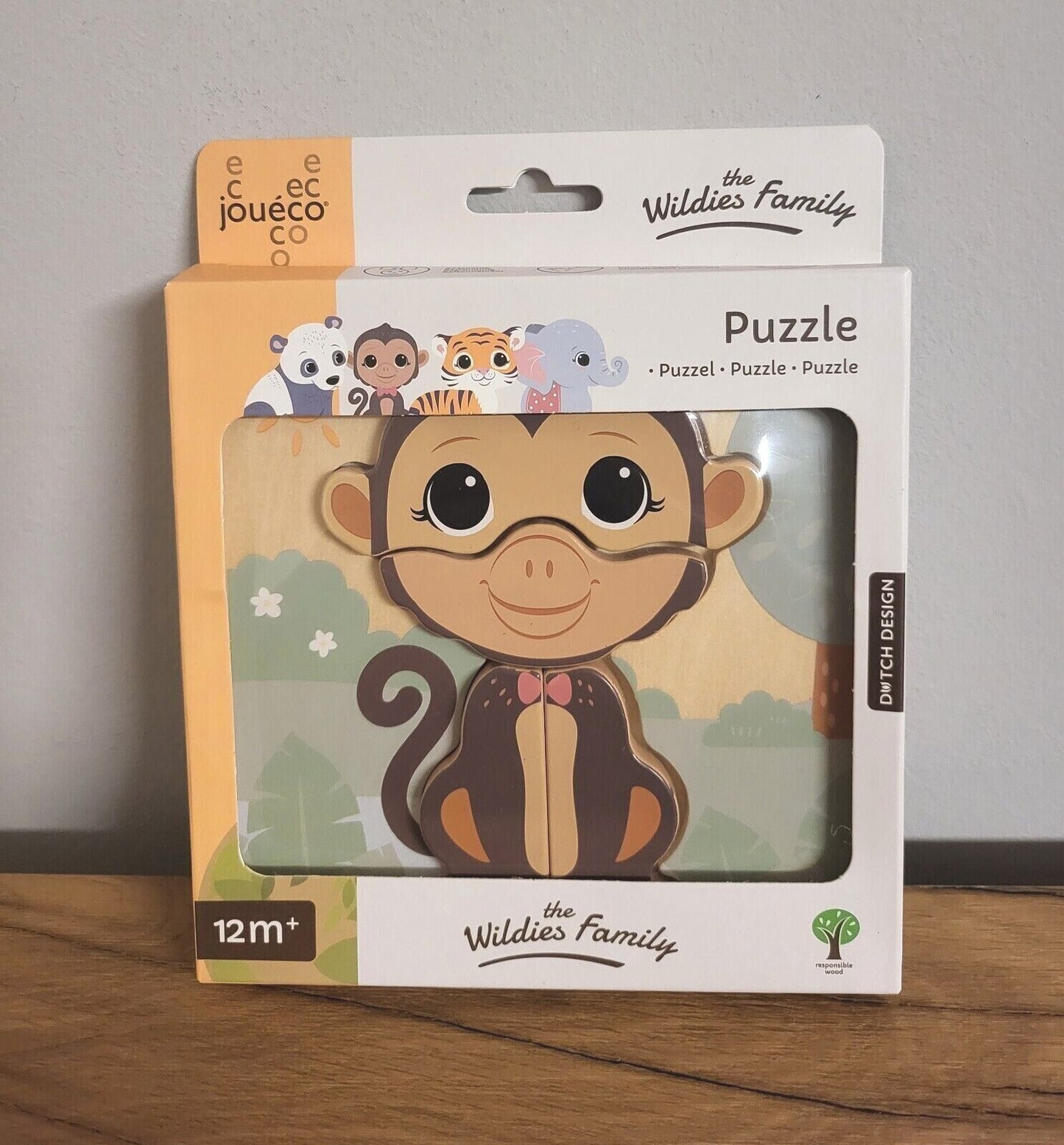 Baby Puzzle aus Holz Joueco Tiere Tiger / Panda / Elefant/ Affe 4f sort.