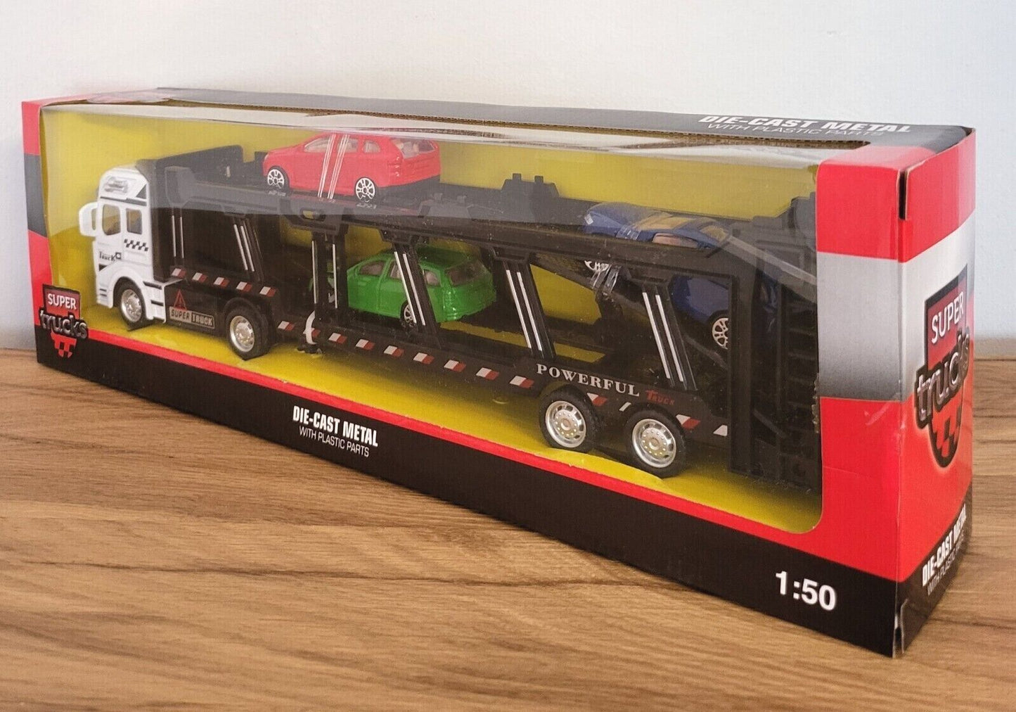 Auto Transporter LKW Super Cars + drei Spielzeugauto PKW Metall Kinder Geschenkbox