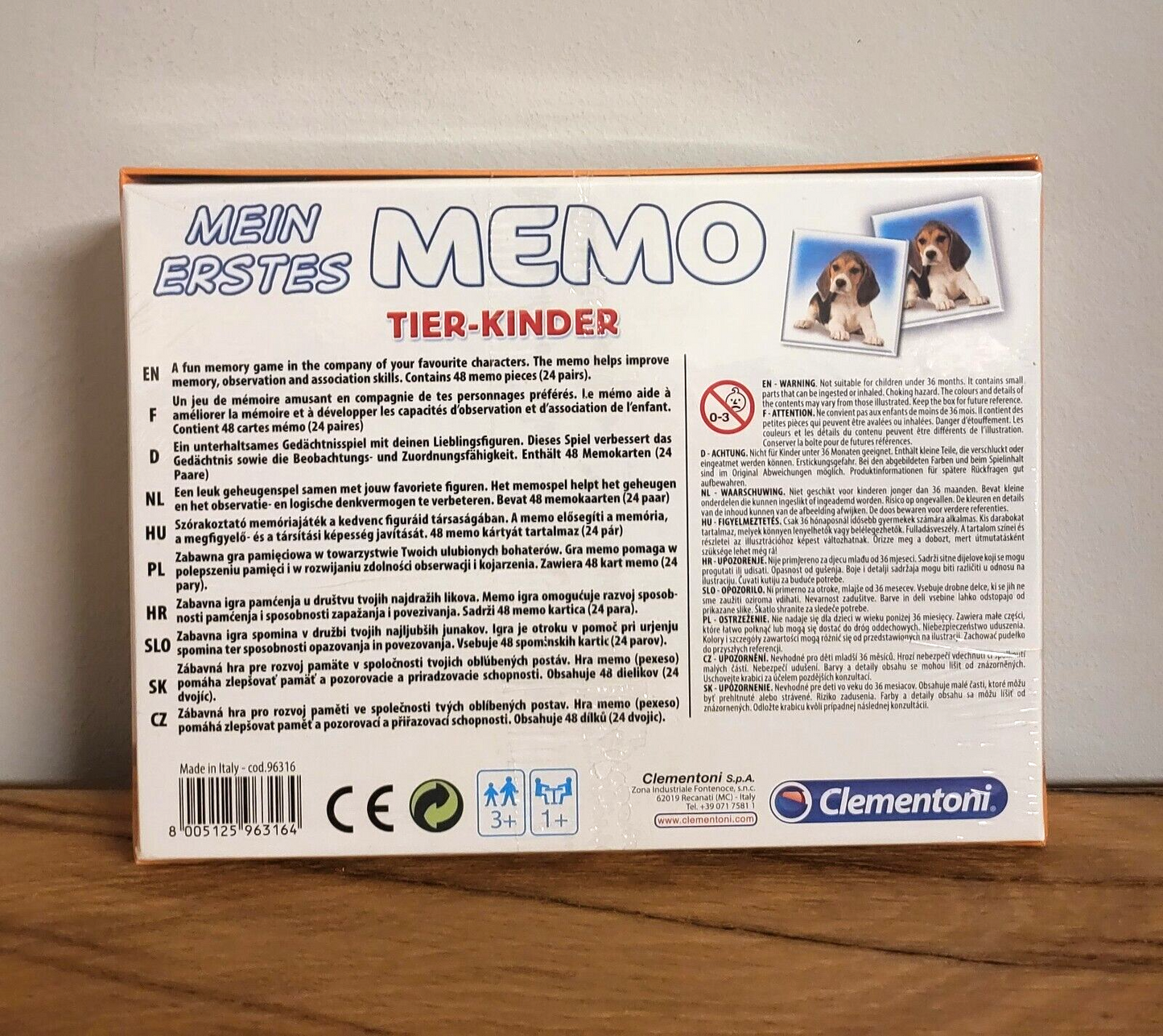 Memo Spiel Tier Kinder Clementoni ab 3 Jahren Spielzeug Lernspiel Brettspiel NEU
