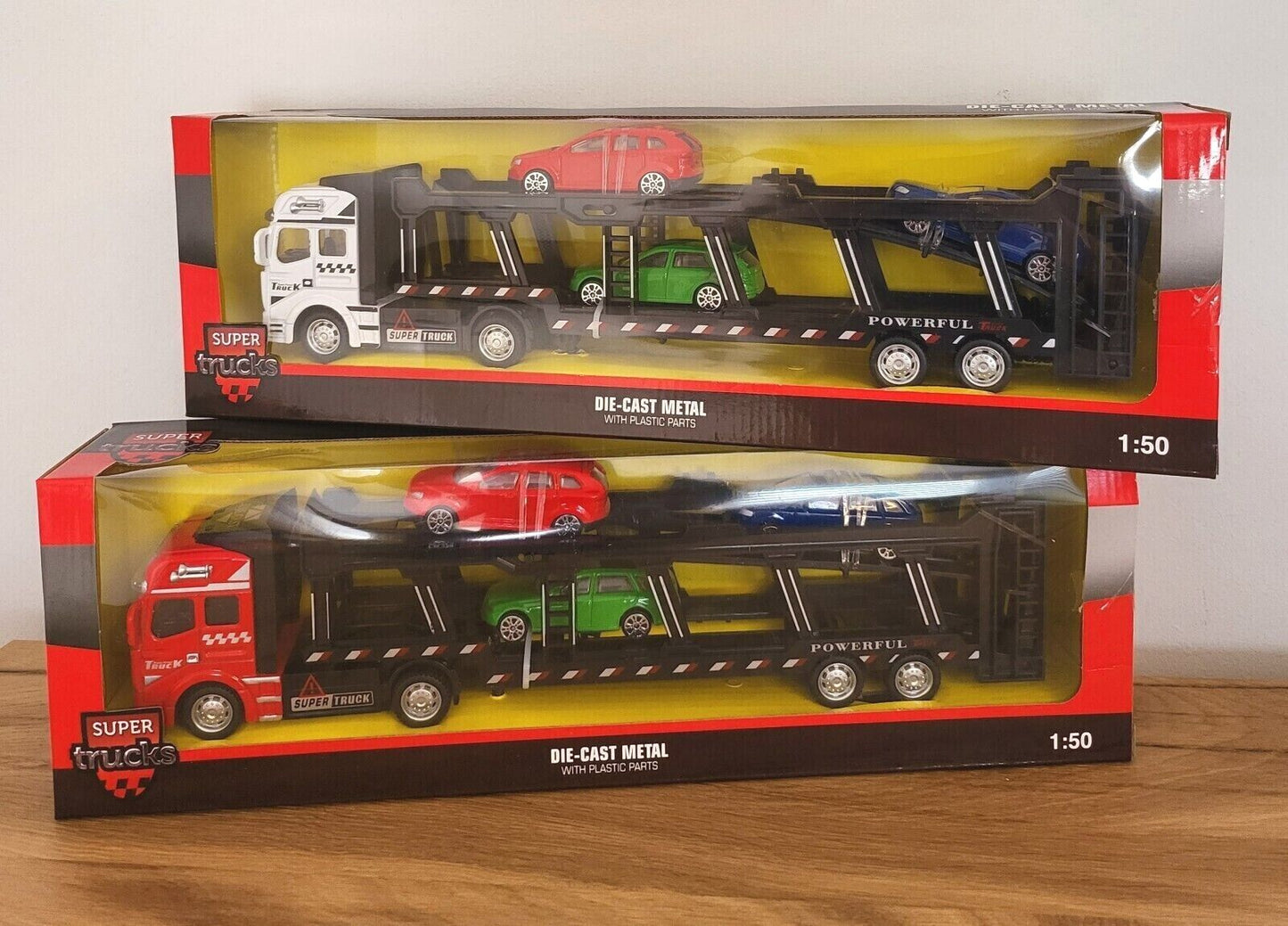 Auto Transporter LKW Super Cars + drei Spielzeugauto PKW Metall Kinder Geschenkbox