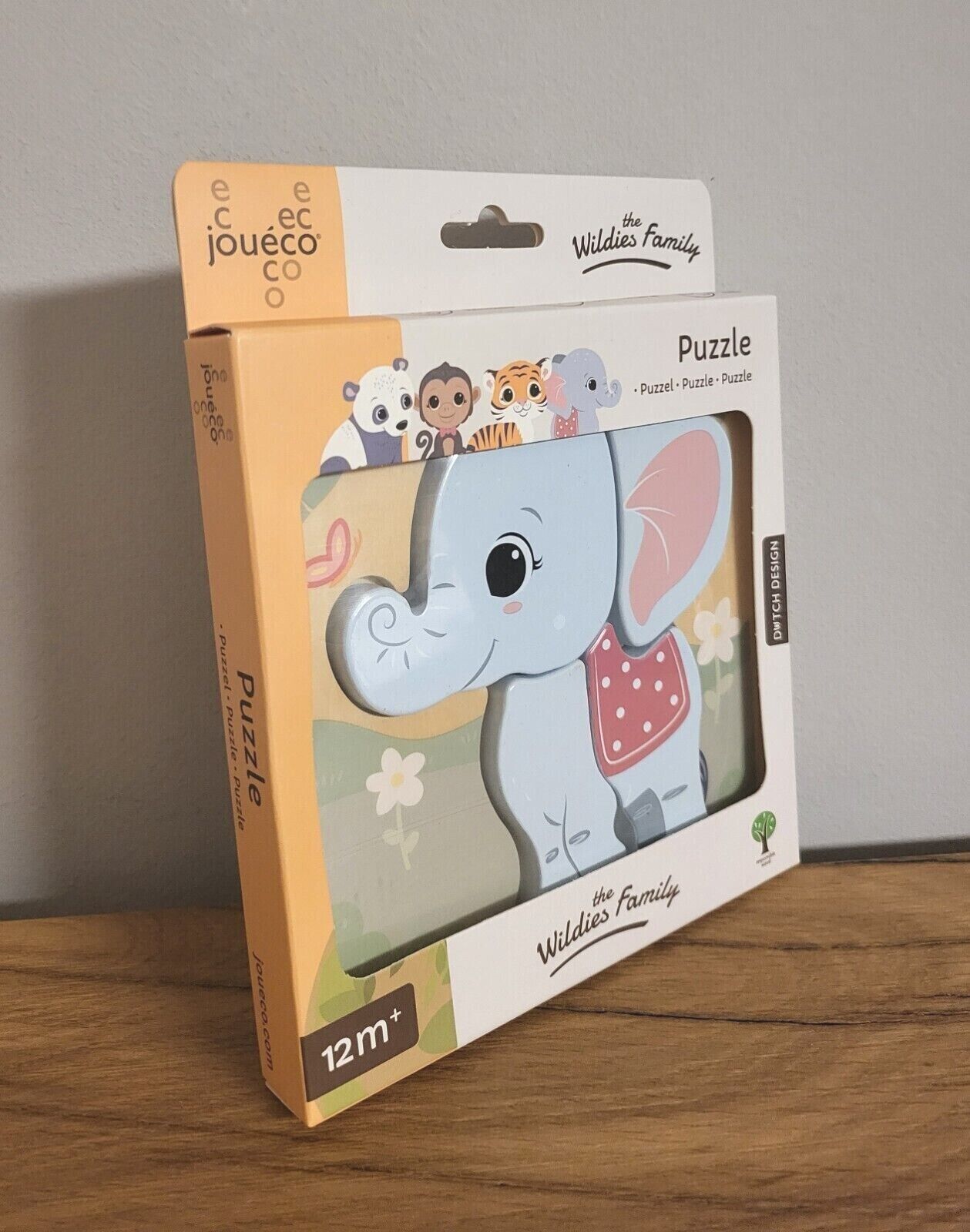 Baby Puzzle aus Holz Joueco Tiere Tiger / Panda / Elefant/ Affe 4f sort.