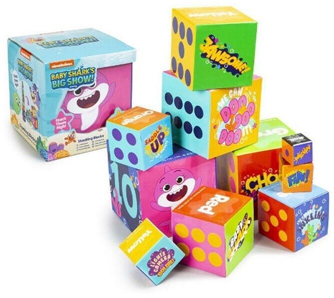 Baby Shark Stapelblöcke 10 Stück Spielzeug Kinder Spiel Babyhai 14,5x14,5cm NEU