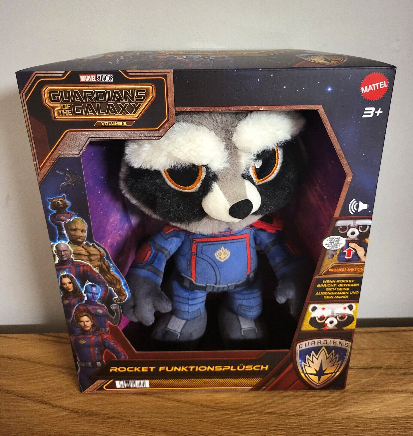 Mattel Marvel Plüschtier Stofftier FUNKTIONSFIGUR Rocket Guardians of the Galaxy mit SOUND ca.32cm NEU & OVP