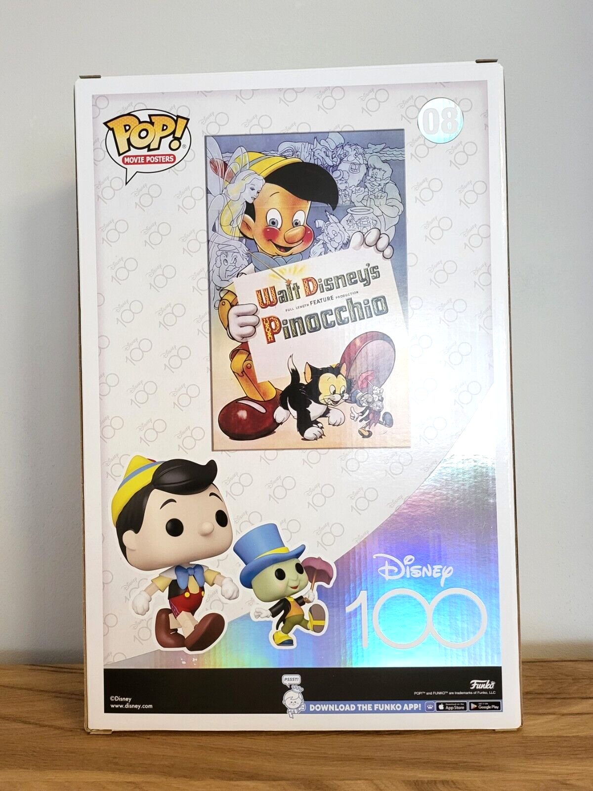 Disney 100 Jahre/ 100th Anniversary Movie Posters Pinocchio Jimyni POP Vinyl Figur HARTCASE#08 NEU
