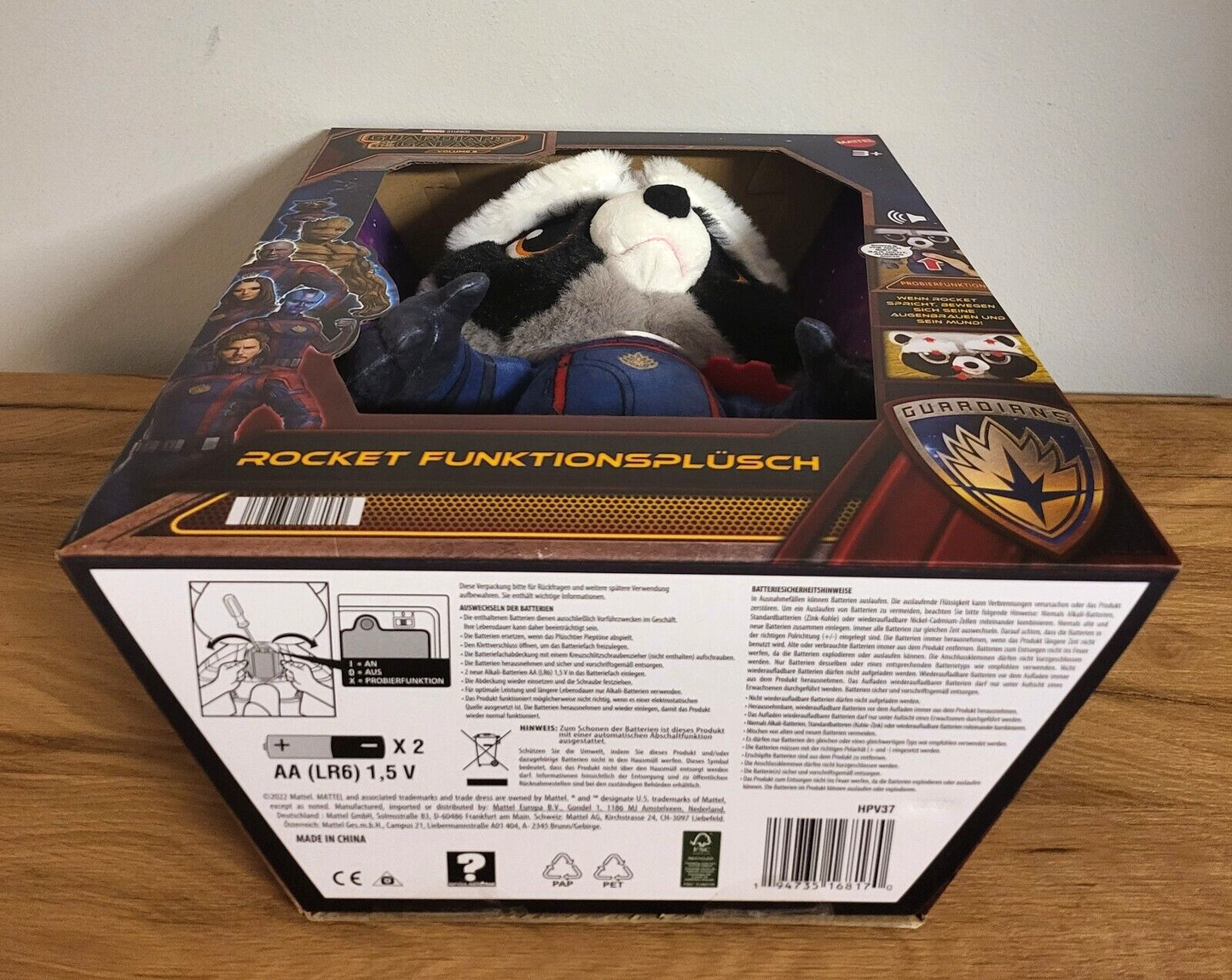 Mattel Marvel Plüschtier Stofftier FUNKTIONSFIGUR Rocket Guardians of the Galaxy mit SOUND ca.32cm NEU & OVP