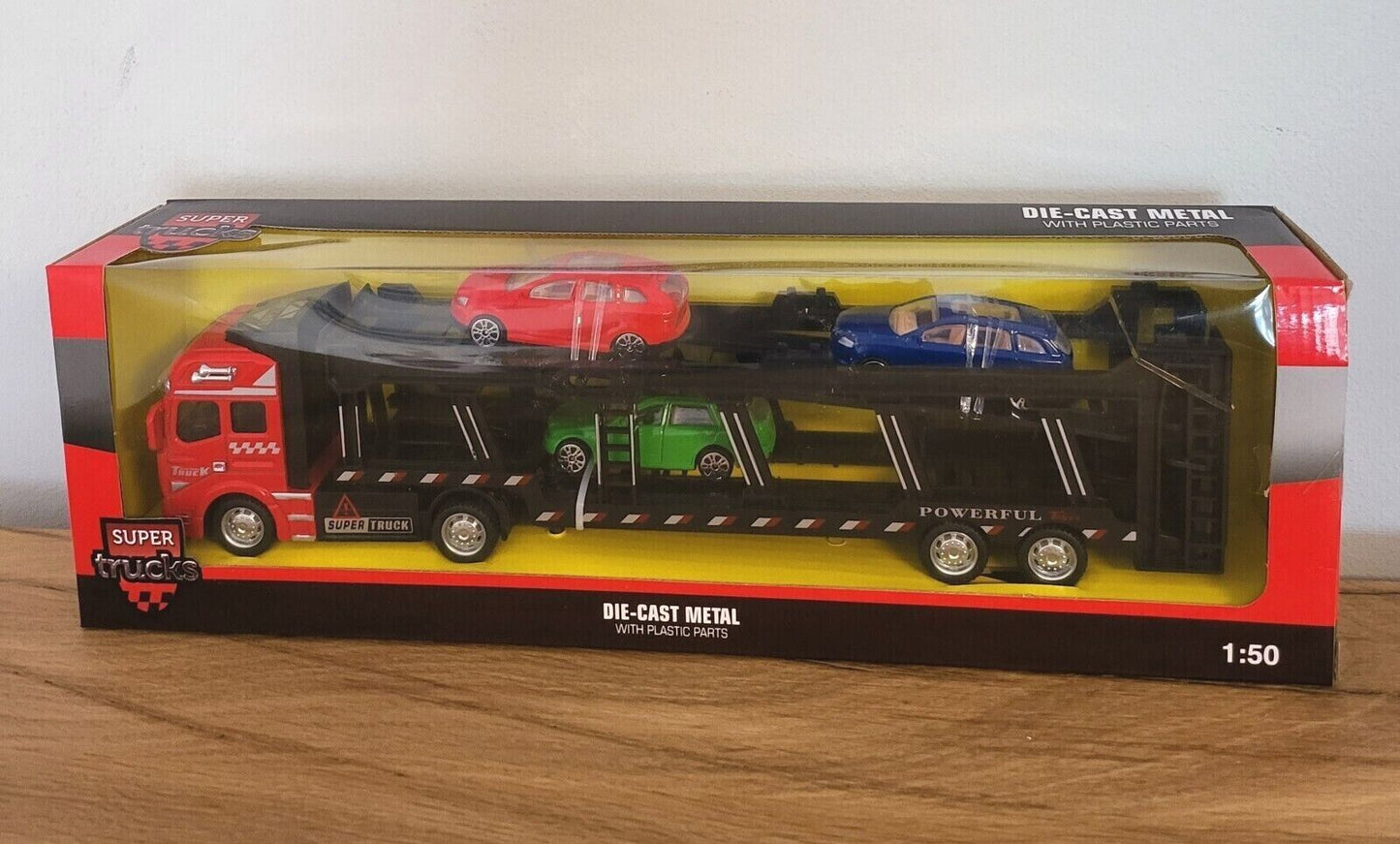 Auto Transporter LKW Super Cars + drei Spielzeugauto PKW Metall Kinder Geschenkbox