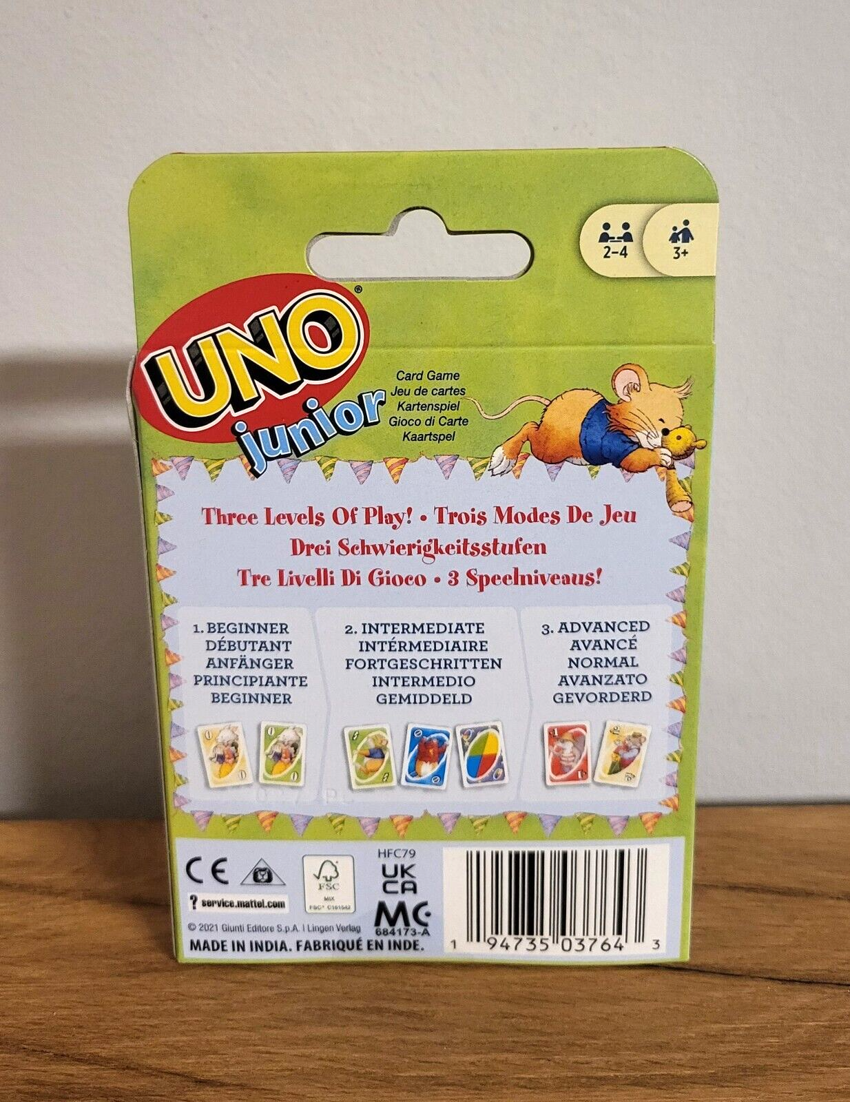 Uno Junior Leo Lausemaus Mattel Kinder Kartenspiel 3 Schwierigkeitsgrade NEU