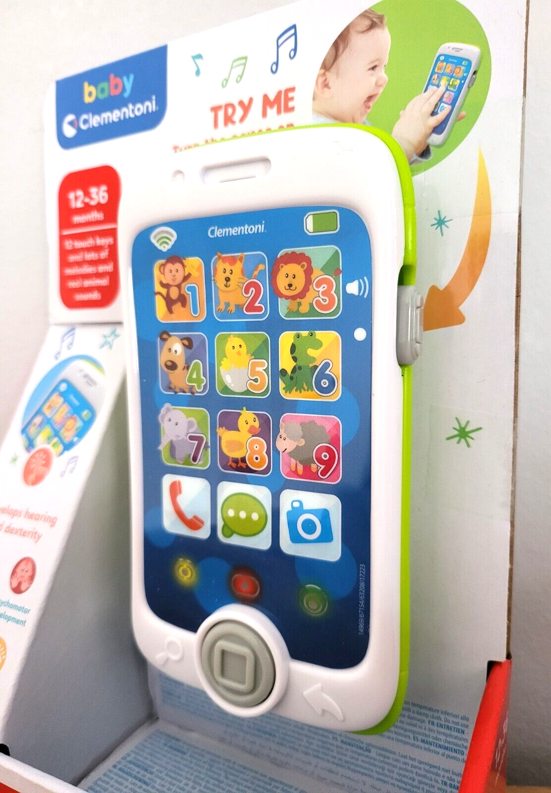 Smartphone Lernspielzeug Clementoni Baby Motoriktrainer Musik Tiere ab 12 Monate NEU