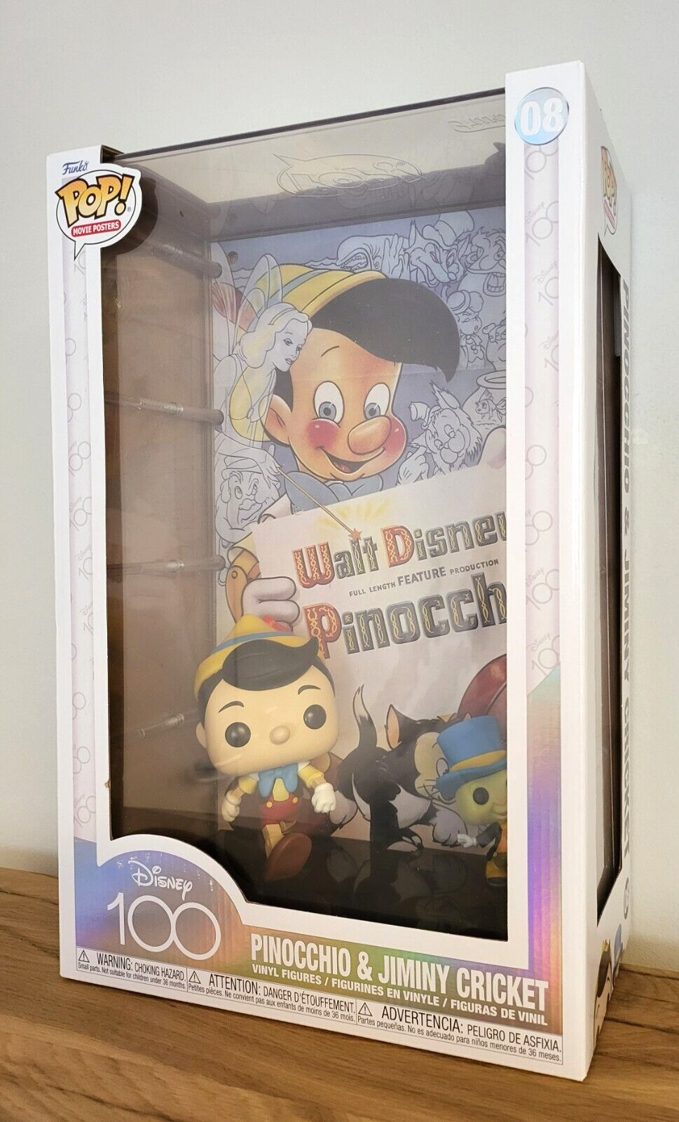 Disney 100 Jahre/ 100th Anniversary Movie Posters Pinocchio Jimyni POP Vinyl Figur HARTCASE#08 NEU