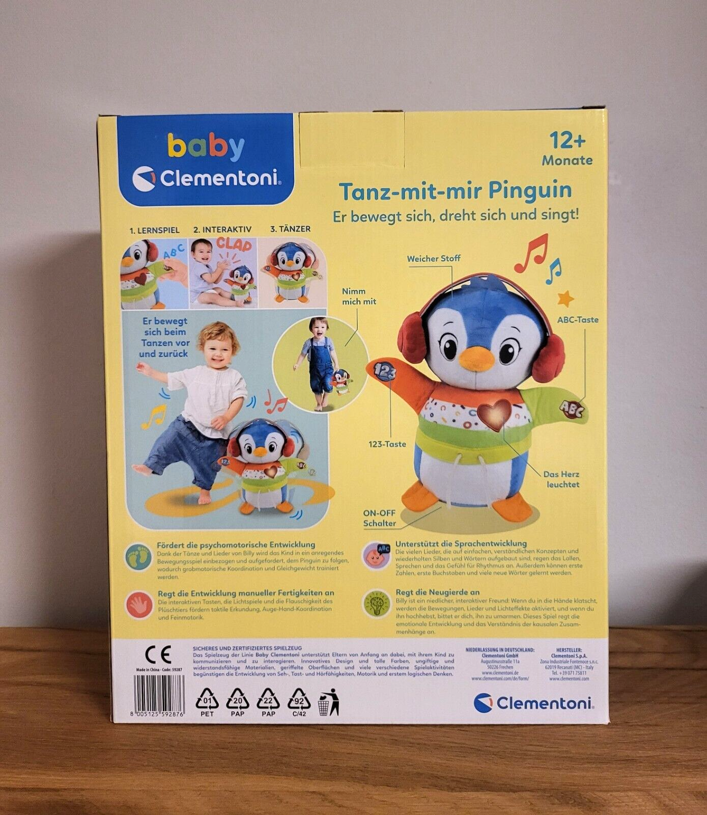 Clementoni Baby Tanz mit mir Pinguin Interaktives Lernspielzeug Musik Kinder Kleinkind NEU