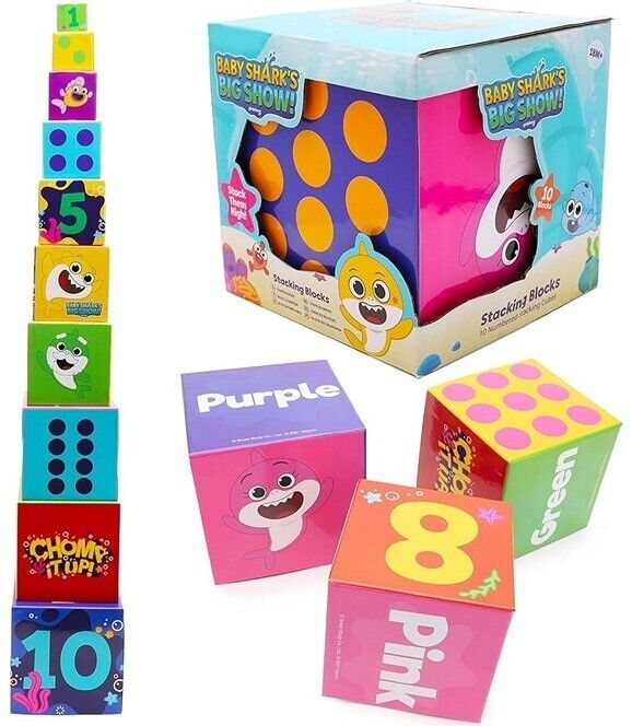 Baby Shark Stapelblöcke 10 Stück Spielzeug Kinder Spiel Babyhai 14,5x14,5cm NEU