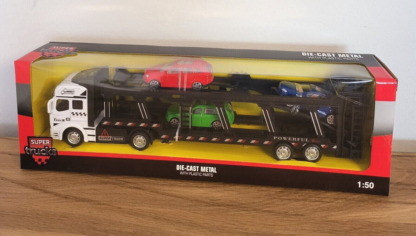 Auto Transporter LKW Super Cars + drei Spielzeugauto PKW Metall Kinder Geschenkbox