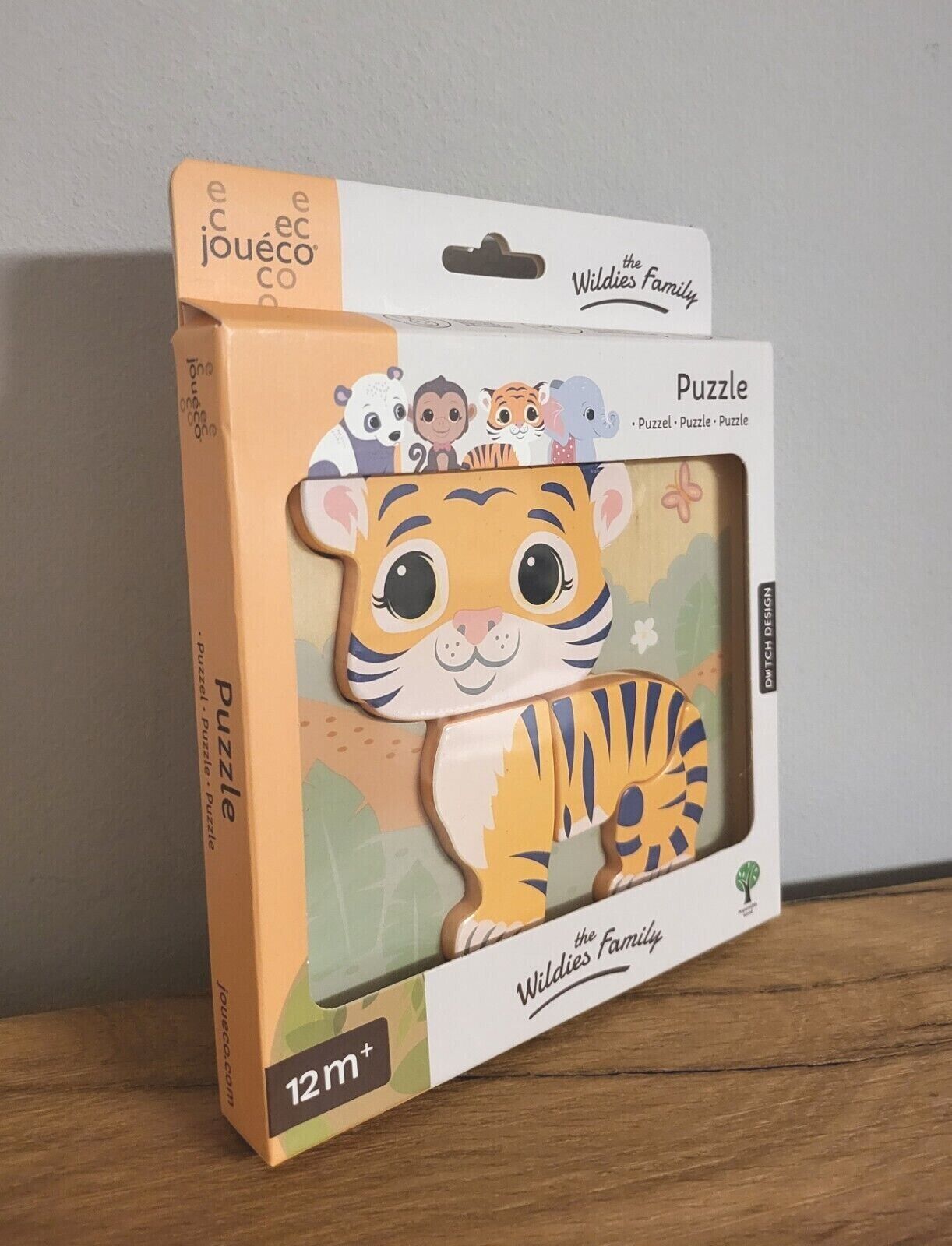 Baby Puzzle aus Holz Joueco Tiere Tiger / Panda / Elefant/ Affe 4f sort.