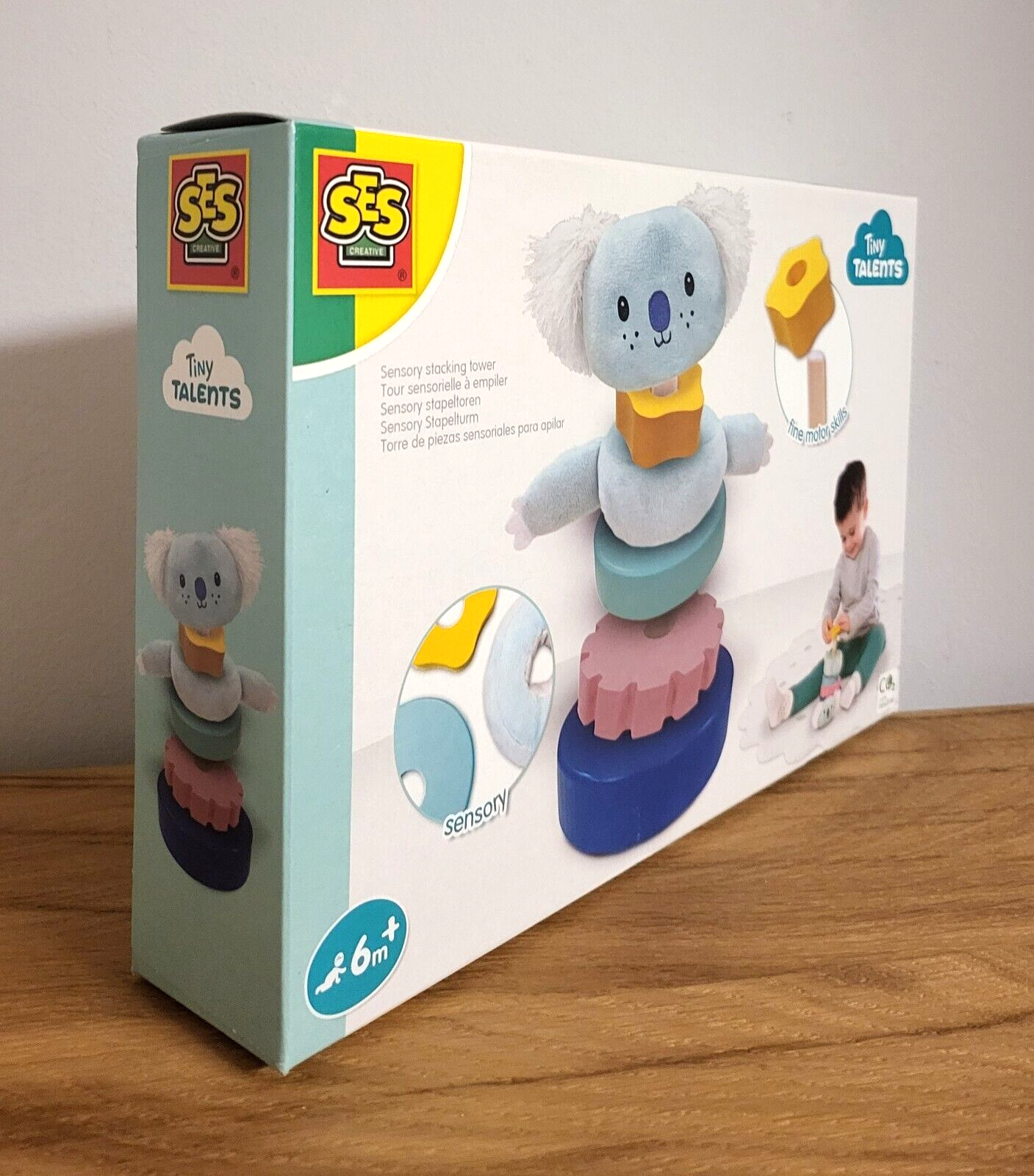 SES Creative Stapelturm Sensorisch Motoriktrainer Holzspielzeug ab 6 Monaten Tiny Talents