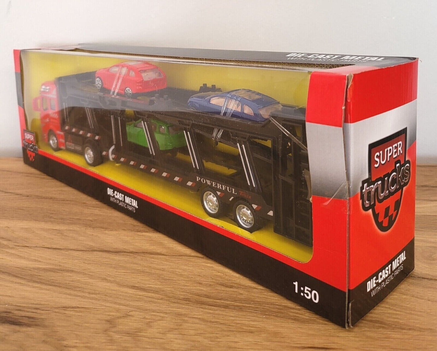 Auto Transporter LKW Super Cars + drei Spielzeugauto PKW Metall Kinder Geschenkbox