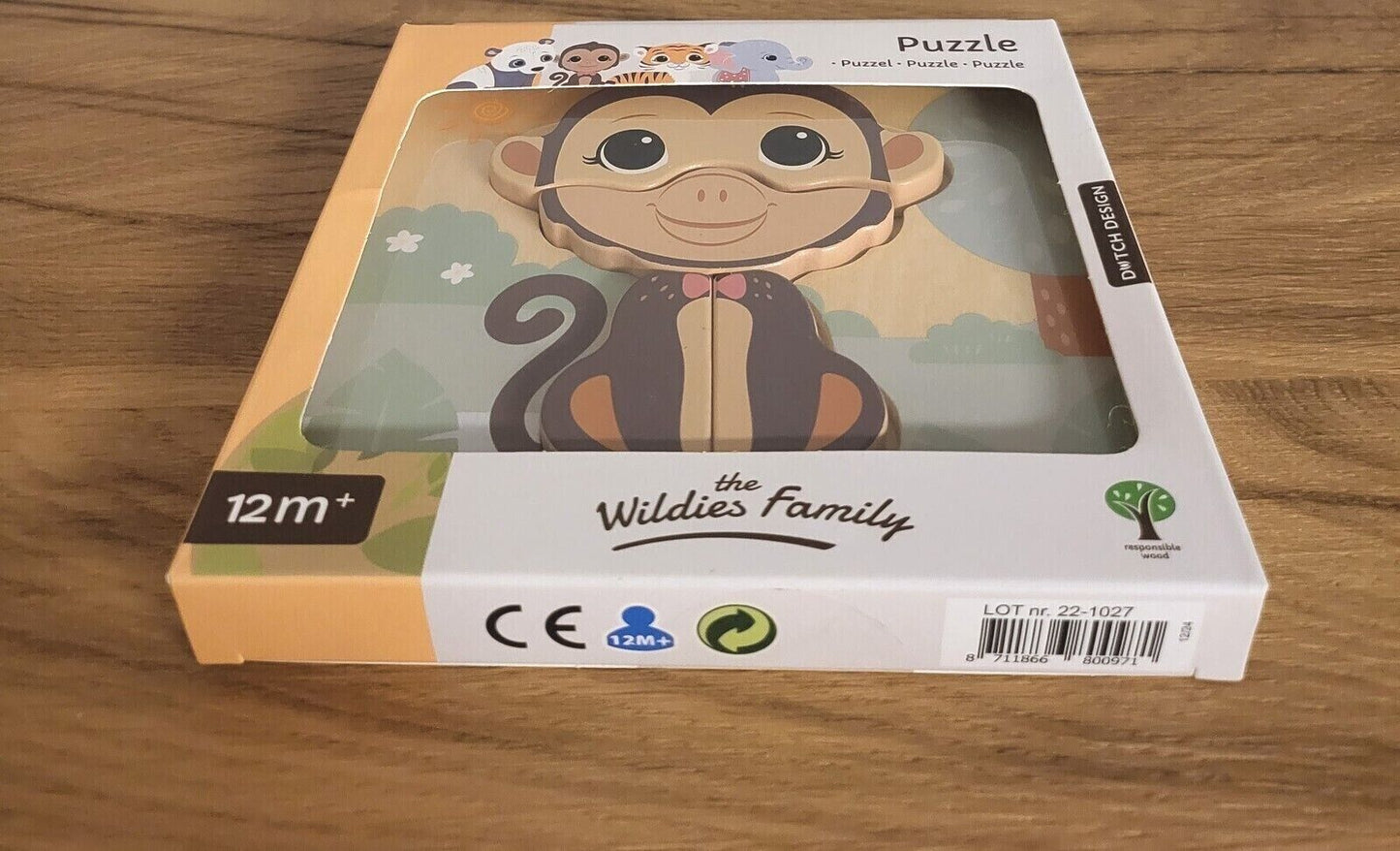 Baby Puzzle aus Holz Joueco Tiere Tiger / Panda / Elefant/ Affe 4f sort.