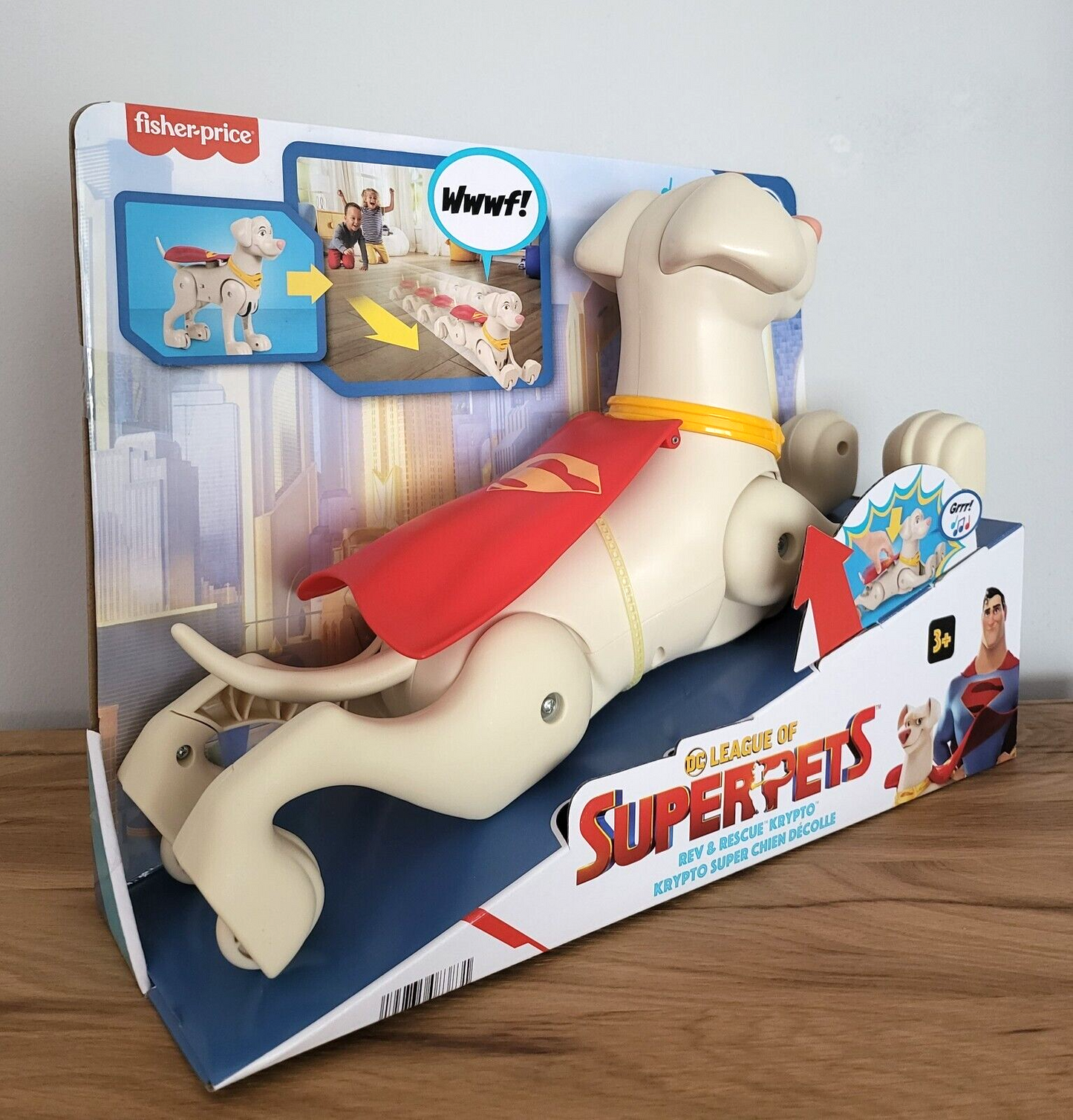 Fisher-Price DC Liga der Superpets/Superhund Figur Rev & Rescue Krypto mit Ton 28x39cm NEU