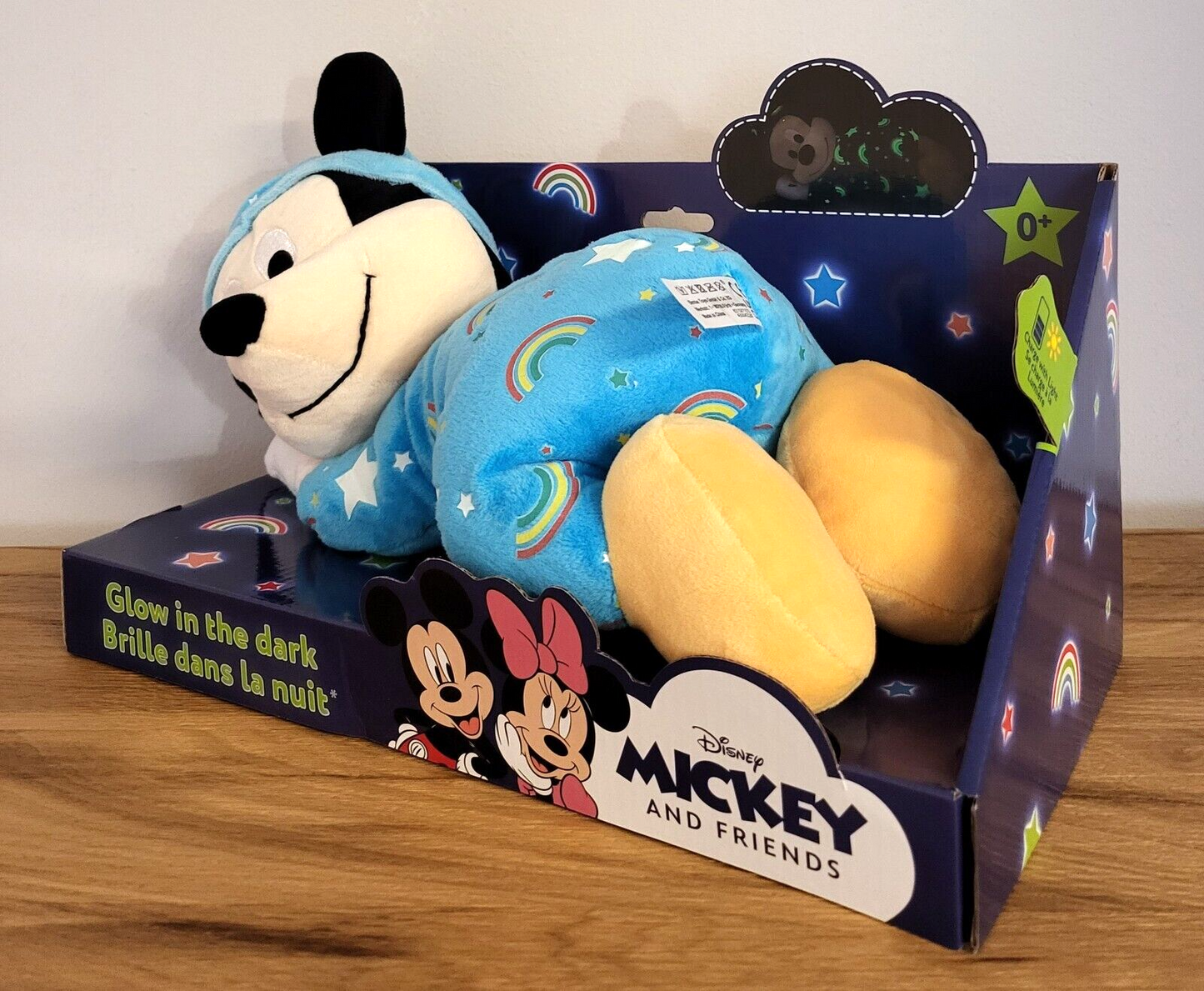 Disney Plüsch Mickey Maus Strampler Stofftier Kuscheltier Baby Micky LEUCHTET 30cm 0+ NEU & OVP