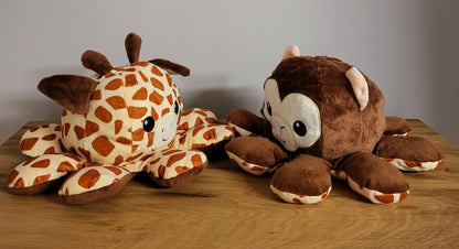 Plüschtier Wendetier Wendbarer Oktopus Giraffe / Affe Spielzeug Kuscheltier 30cm