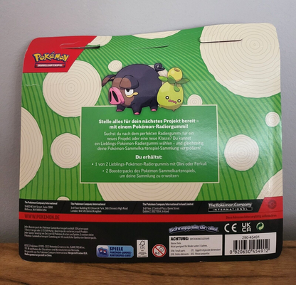 Pokemon Back to School Blister 2 Stück Olini+Ferkuli Radierer Radiergummi Booster DE 2023 NEU
