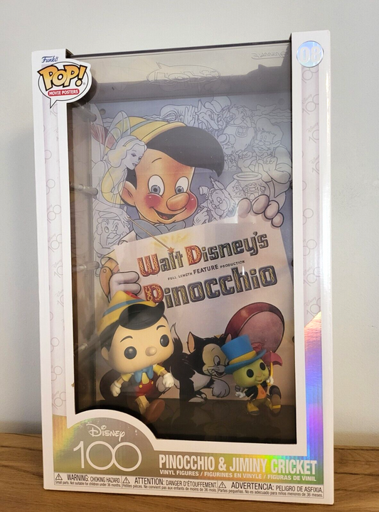 Disney 100 Jahre/ 100th Anniversary Movie Posters Pinocchio Jimyni POP Vinyl Figur HARTCASE#08 NEU