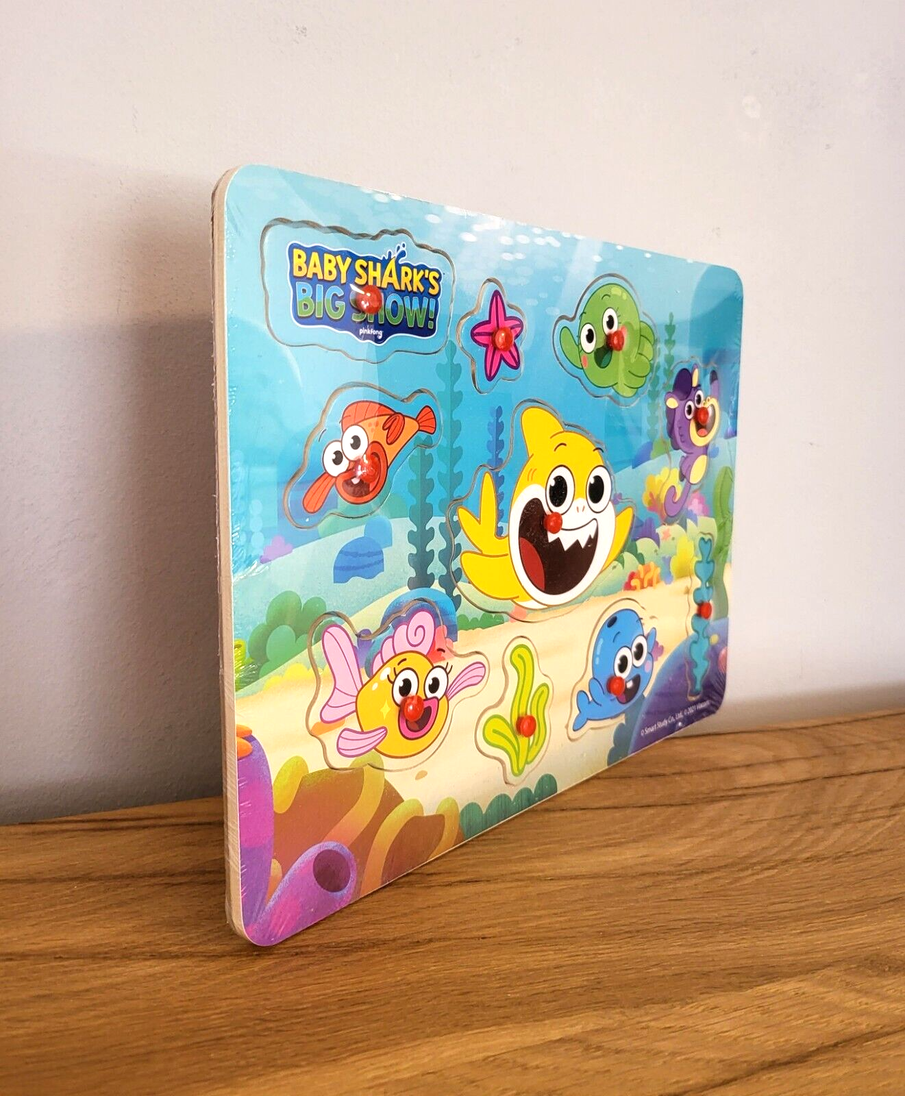 Baby Shark Steckpuzzle 10 Teile Holz Kinder Spielzeug Kleinkinder Steckspiel Babyhai ab 18 Monaten NEU