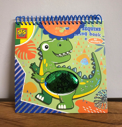 Malbuch Dino SES Creative Dinosaurier Magic Pailletten mit 40 Aufkleber NEU