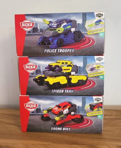 Dickie Roboter Transformer Spielzeugauto Polizei Trooper/Drone Bike/Spider Tank