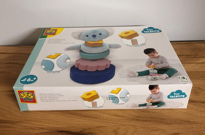 SES Creative Stapelturm Sensorisch Motoriktrainer Holzspielzeug ab 6 Monaten Tiny Talents