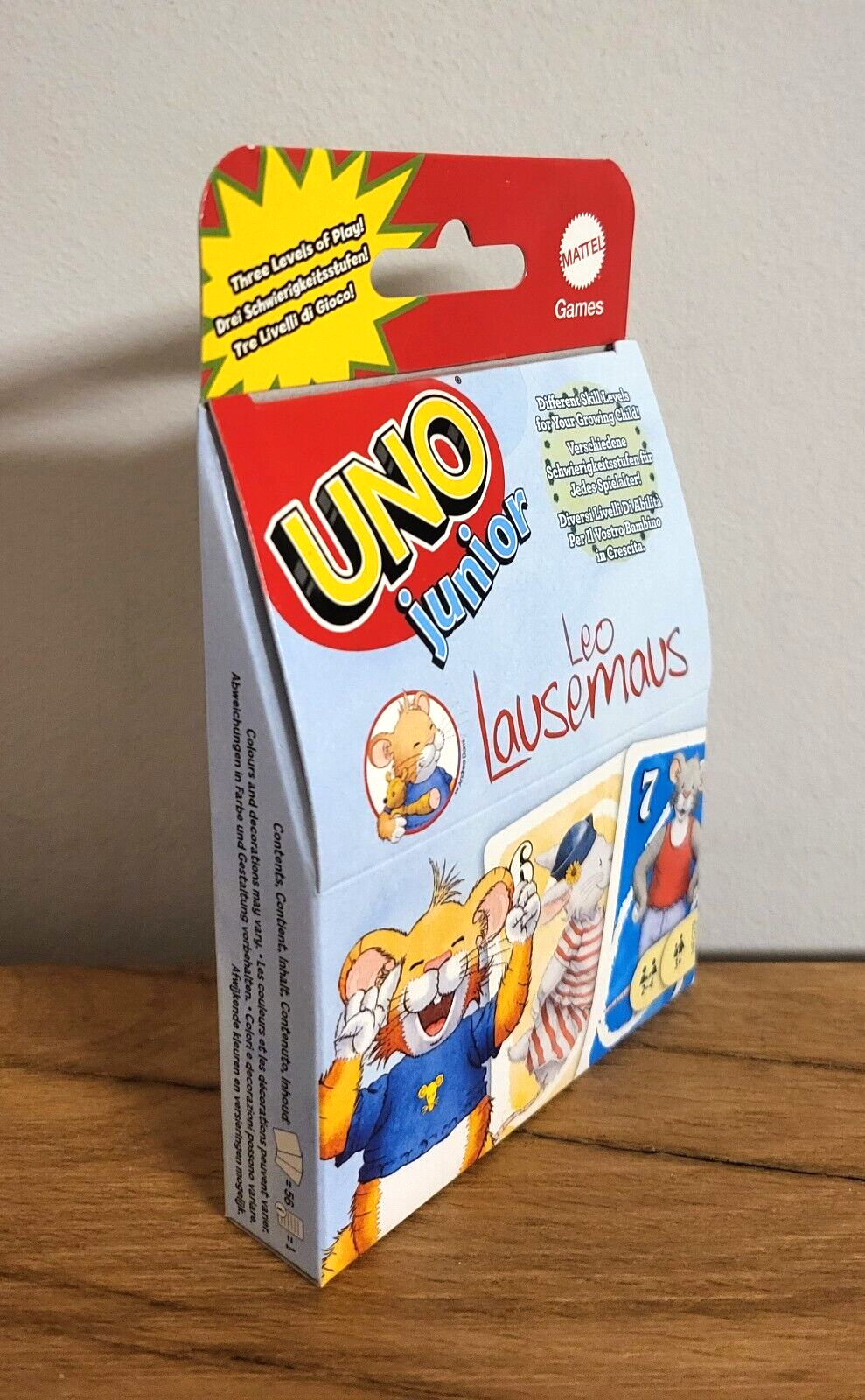 Uno Junior Leo Lausemaus Mattel Kinder Kartenspiel 3 Schwierigkeitsgrade NEU