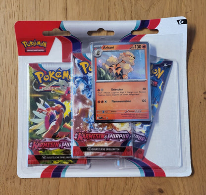 Pokemon Karmesin &Purpur 3 Booster Pack Blister DEUTSCH Arkani Heerashai NEU&OVP
