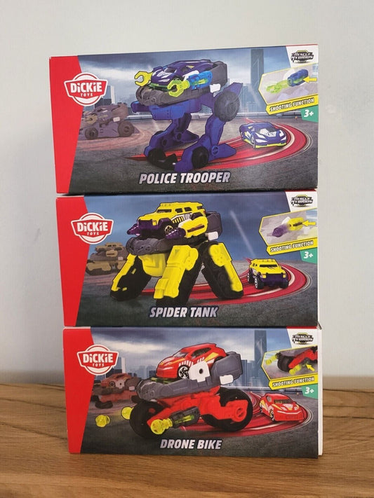 Dickie Roboter Transformer Spielzeugauto Polizei Trooper/Drone Bike/Spider Tank