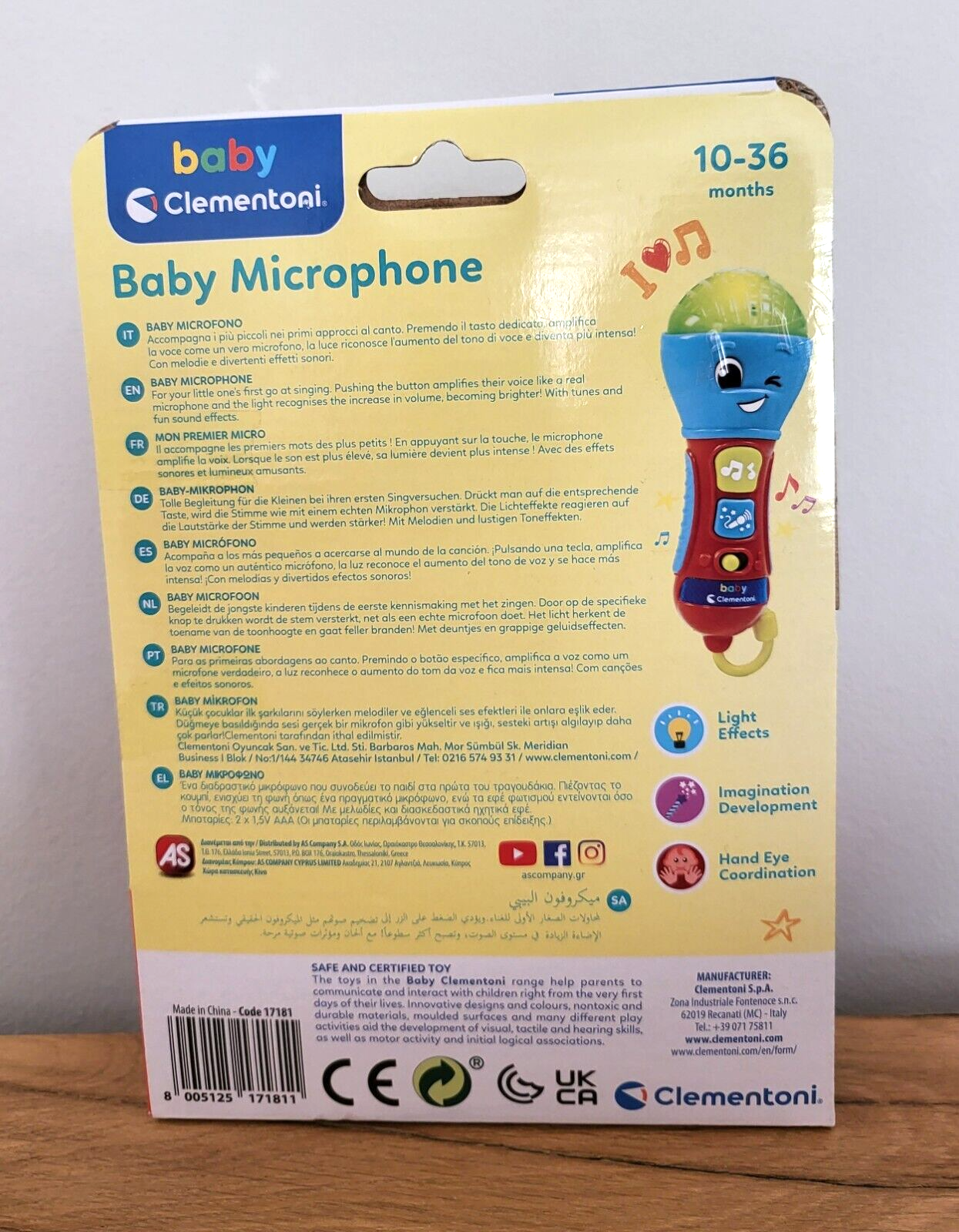 Baby Mikrofon Clementoni Babyspielzeug Mikrophon Spiel 10+ Monate Musik Licht NEU